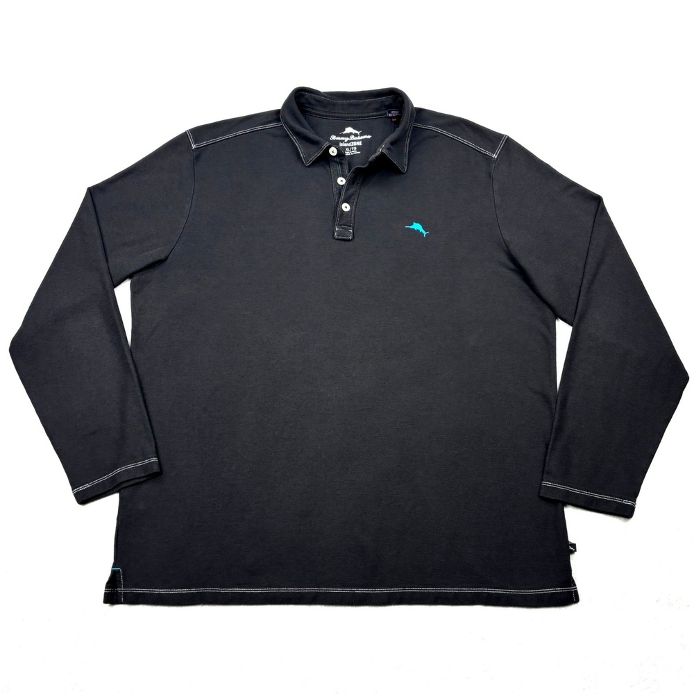 Tommy Bahama Emfielder Polo Shirt Mens XL Black IslandZone Long Sleeve Pima Golf